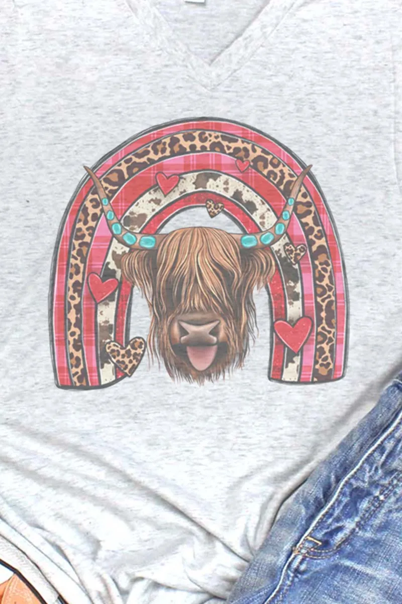 Cow Valentine Rainbow Tri-Blend V Neck Tee