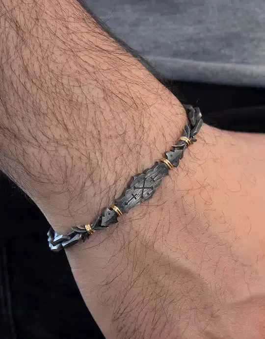 Cross-Bones Bracelet - 14ct yellow Gold / Oxidized Silver