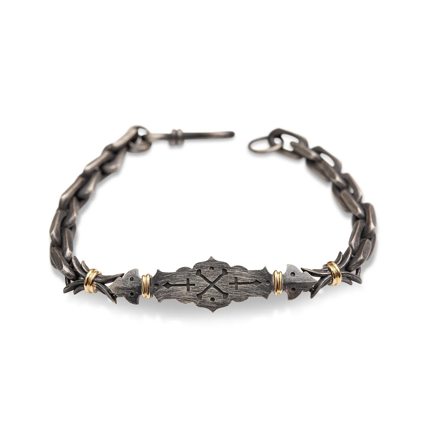 Cross-Bones Bracelet - 14ct yellow Gold / Oxidized Silver