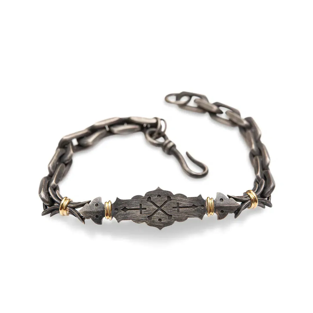 Cross-Bones Bracelet - 14ct yellow Gold / Oxidized Silver