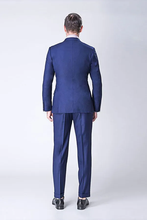 Custom design Peak Lapel Double Breasted Blue Mens Suits Online