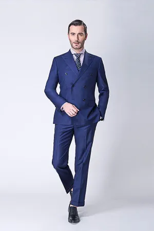 Custom design Peak Lapel Double Breasted Blue Mens Suits Online