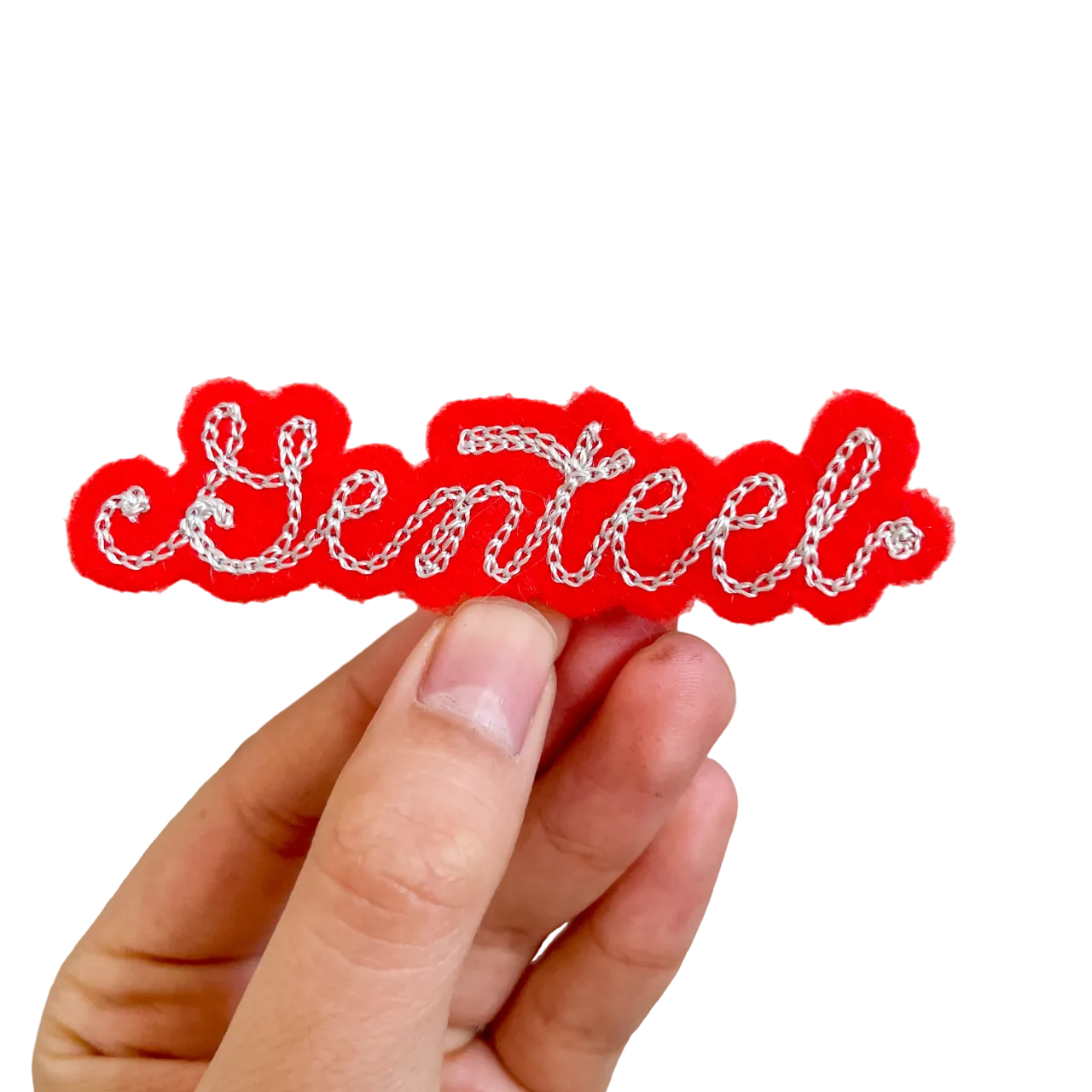 Custom Word Patch - Silver on Red