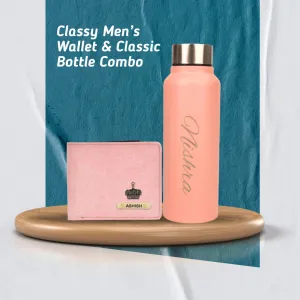 Customized Men's Combo Wallet & Bottle - Pink