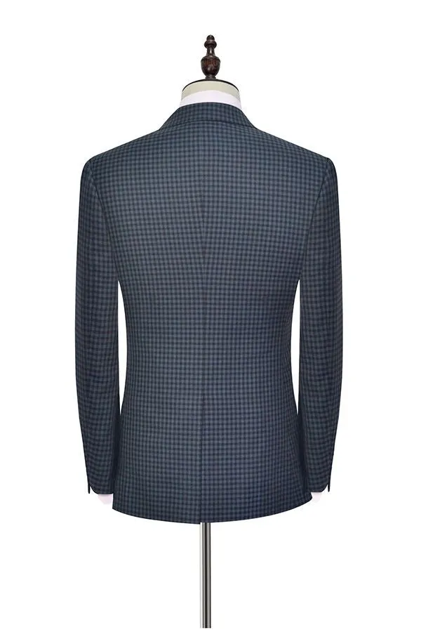 Dark Gray Small Check Three Piece Mens Suits One Button Formal Business Suits