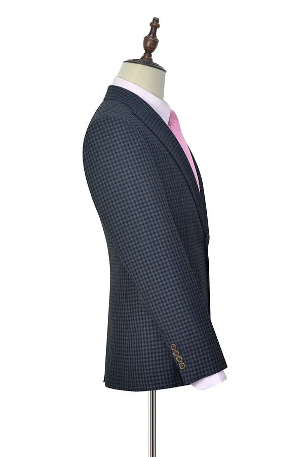 Dark Gray Small Check Three Piece Mens Suits One Button Formal Business Suits