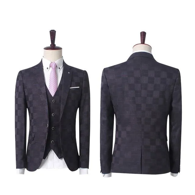 Dark Red Plaid Men's Business Suitss Men's Prom Suits with 3 Pieces