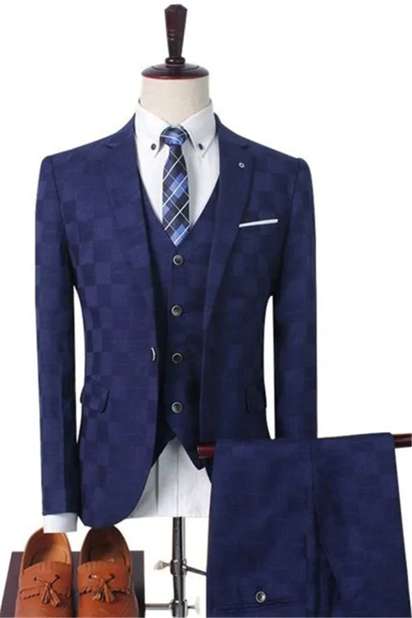 Dark Red Plaid Men's Business Suitss Men's Prom Suits with 3 Pieces