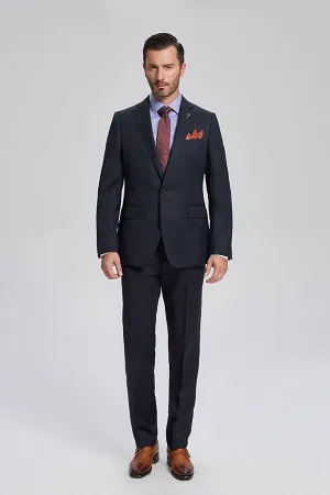 Decent Navy Blue Jacquard Mens Suits for Business