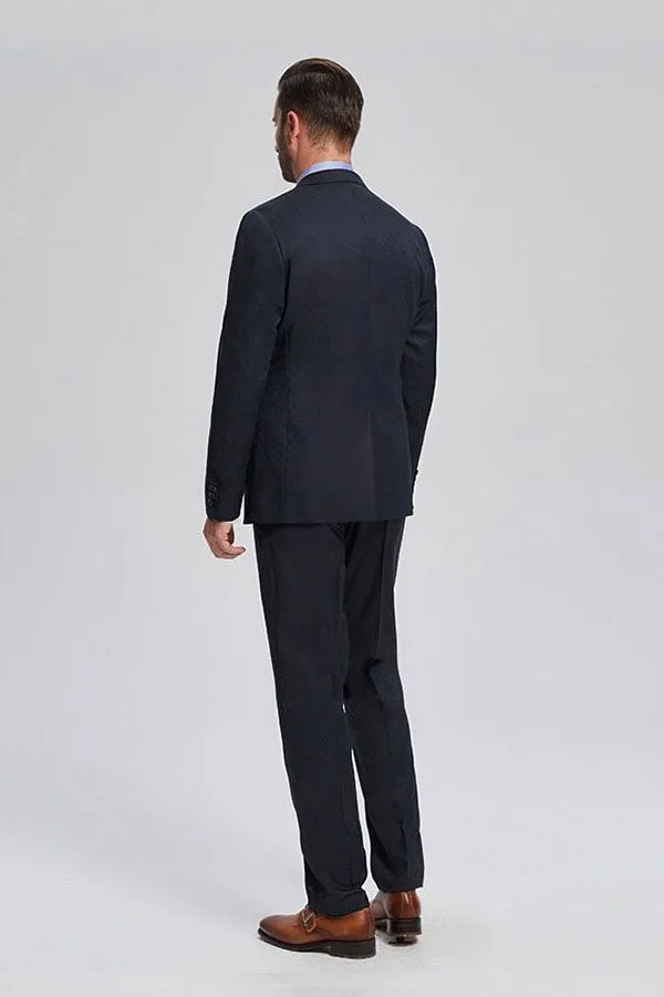 Decent Navy Blue Jacquard Mens Suits for Business