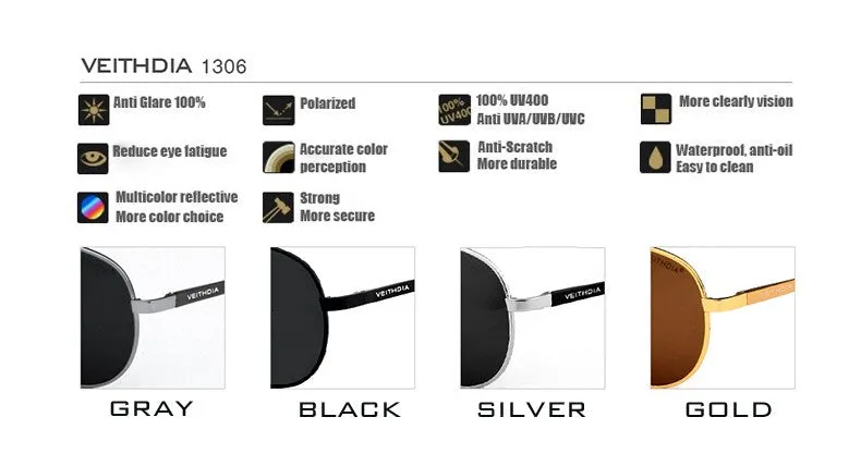 Designer Pilot Polarized Sunglasses 1306