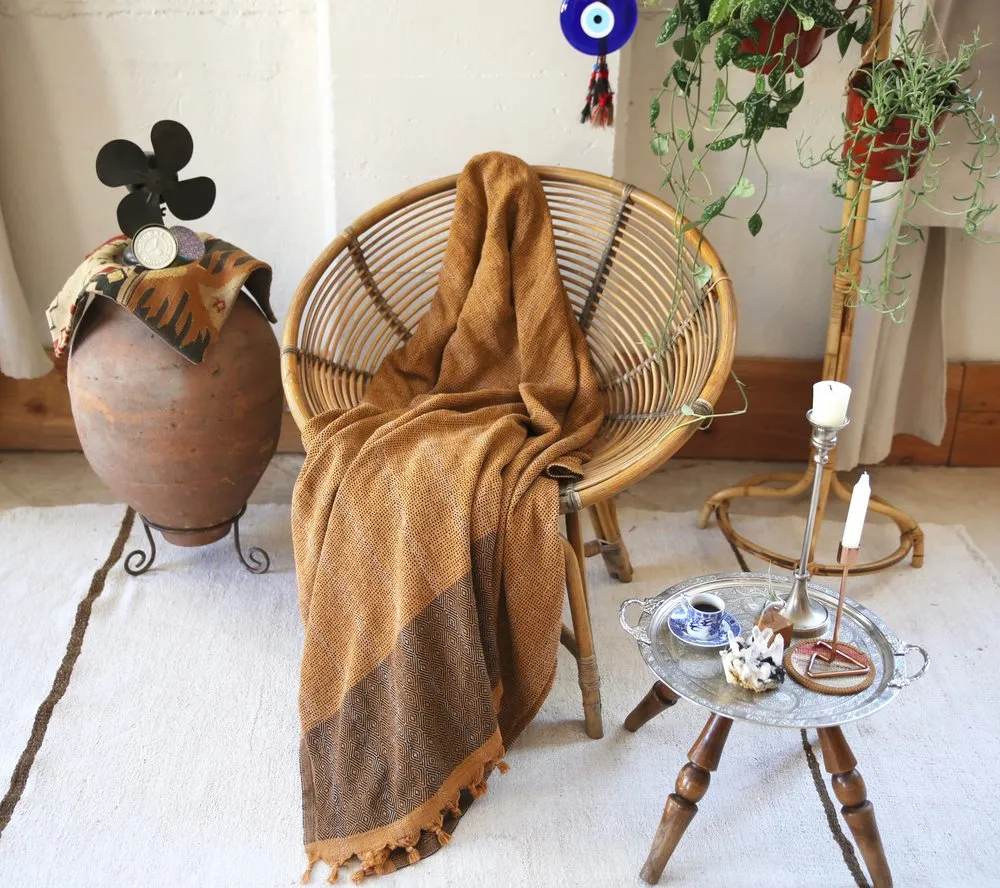 Diamond Large Pestemal Throw in Mustard