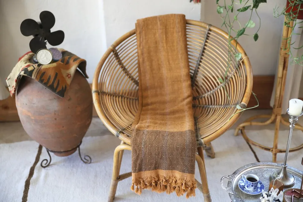 Diamond Large Pestemal Throw in Mustard