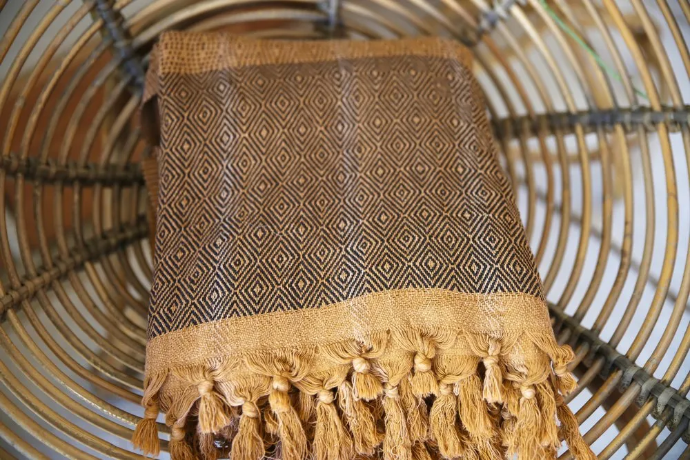 Diamond Large Pestemal Throw in Mustard