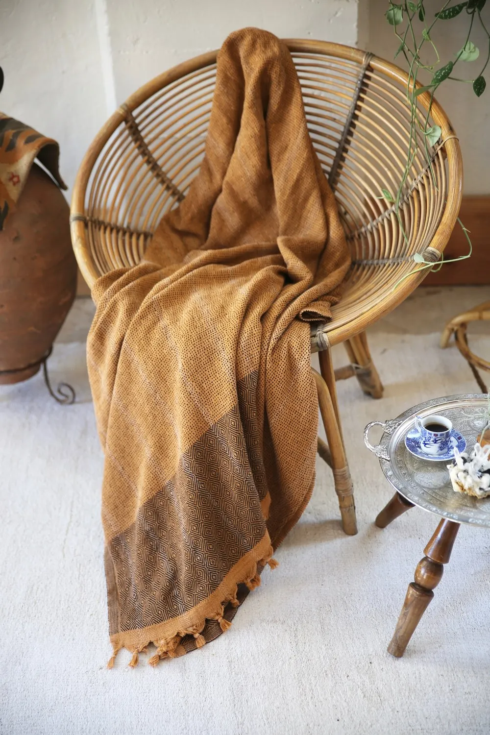 Diamond Large Pestemal Throw in Mustard