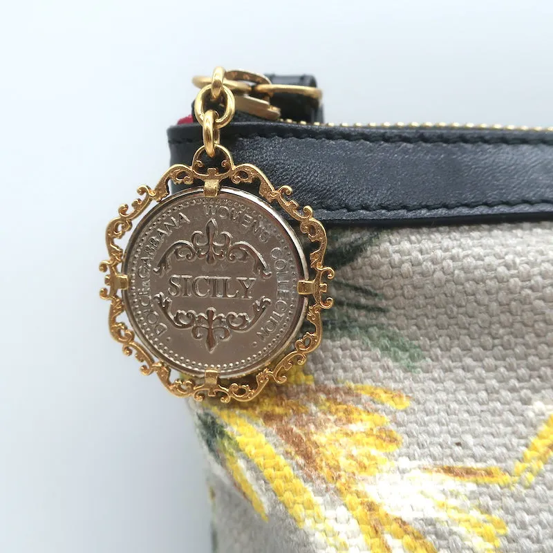 Dolce & Gabbana Floral Print Canvas Small Wristlet Clutch Gray