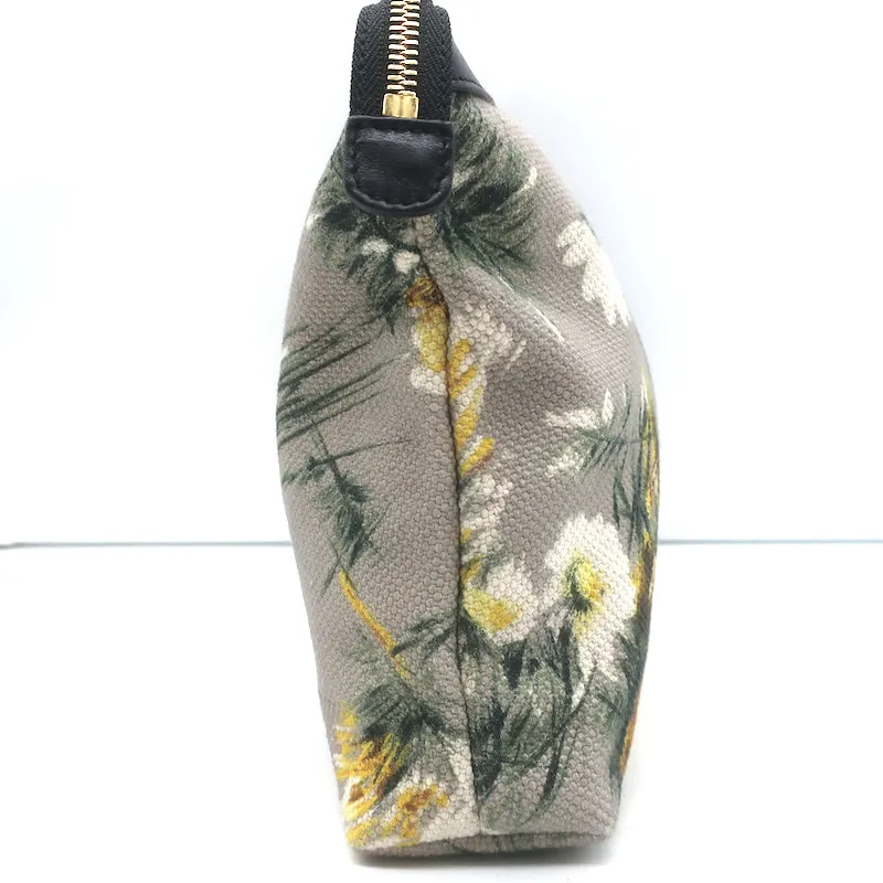 Dolce & Gabbana Floral Print Canvas Small Wristlet Clutch Gray