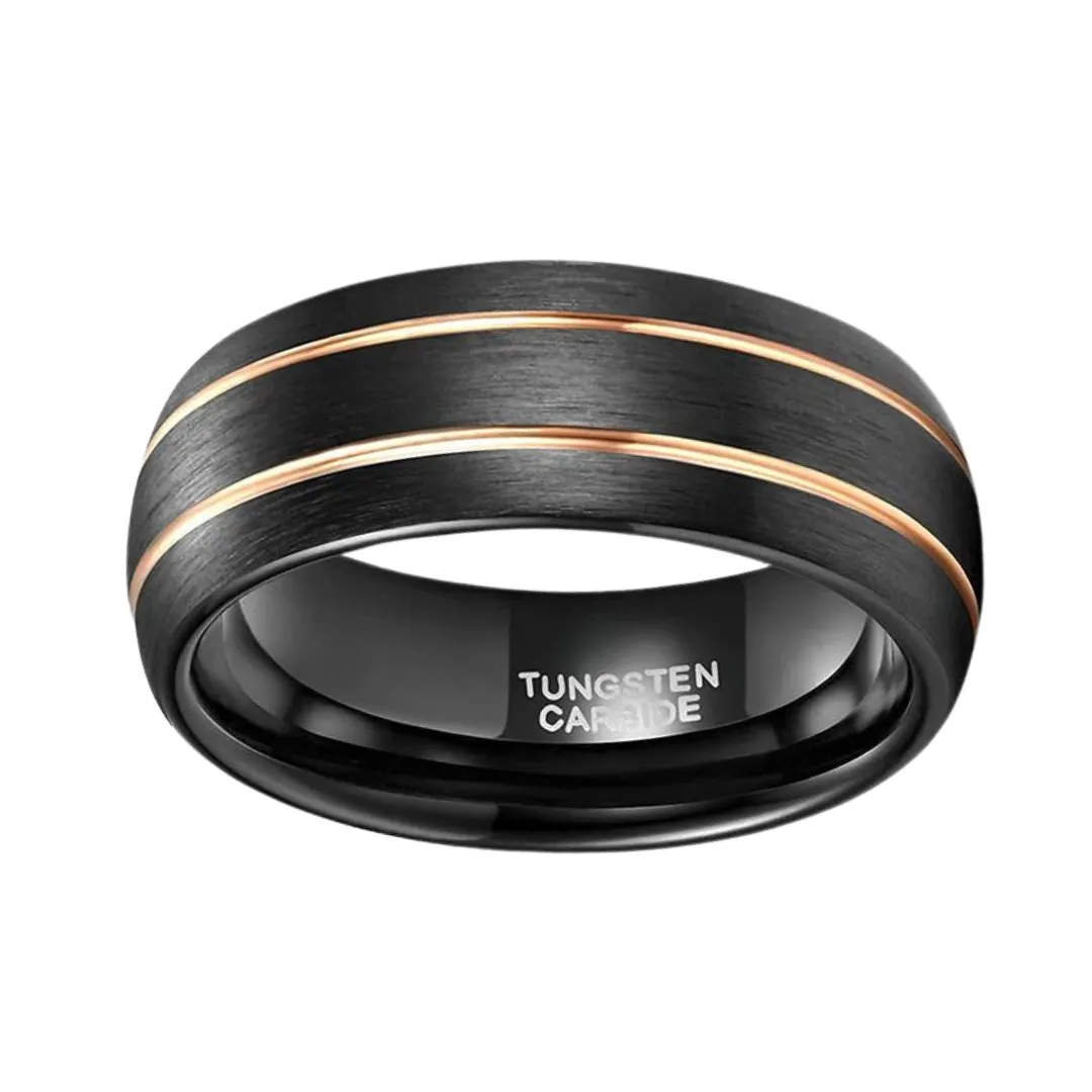 Double Line Inlay Black Tungsten Carbide Men's Ring