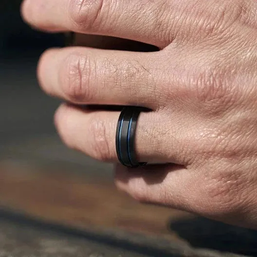 Double Line Inlay Black Tungsten Carbide Men's Ring