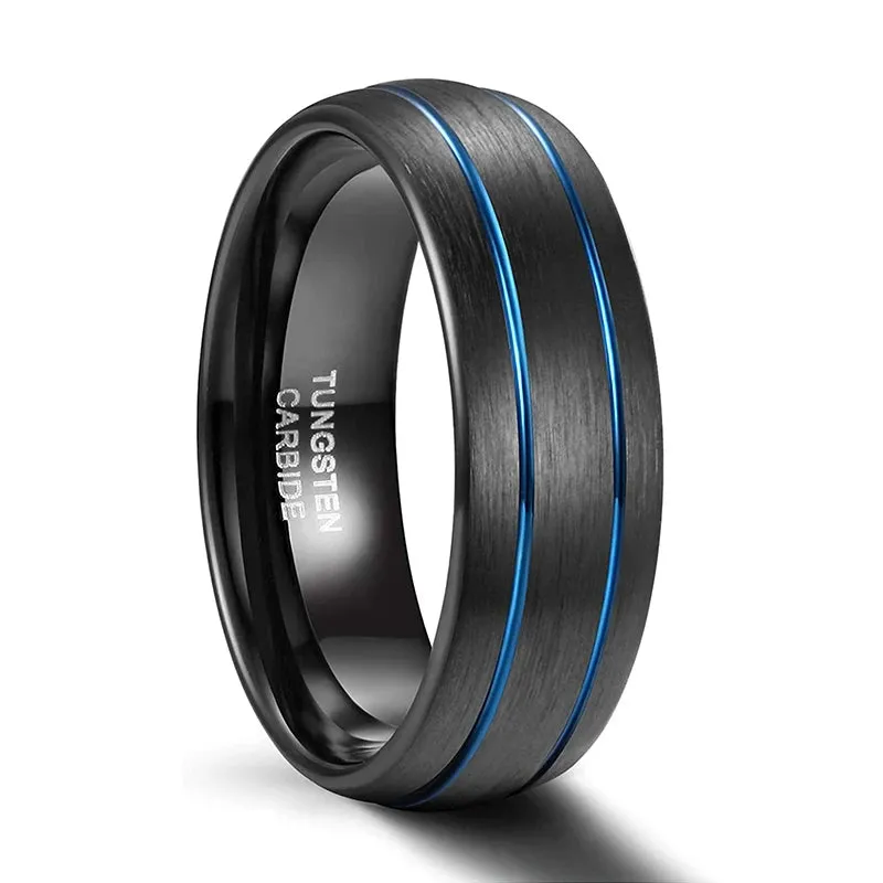 Double Line Inlay Black Tungsten Carbide Men's Ring