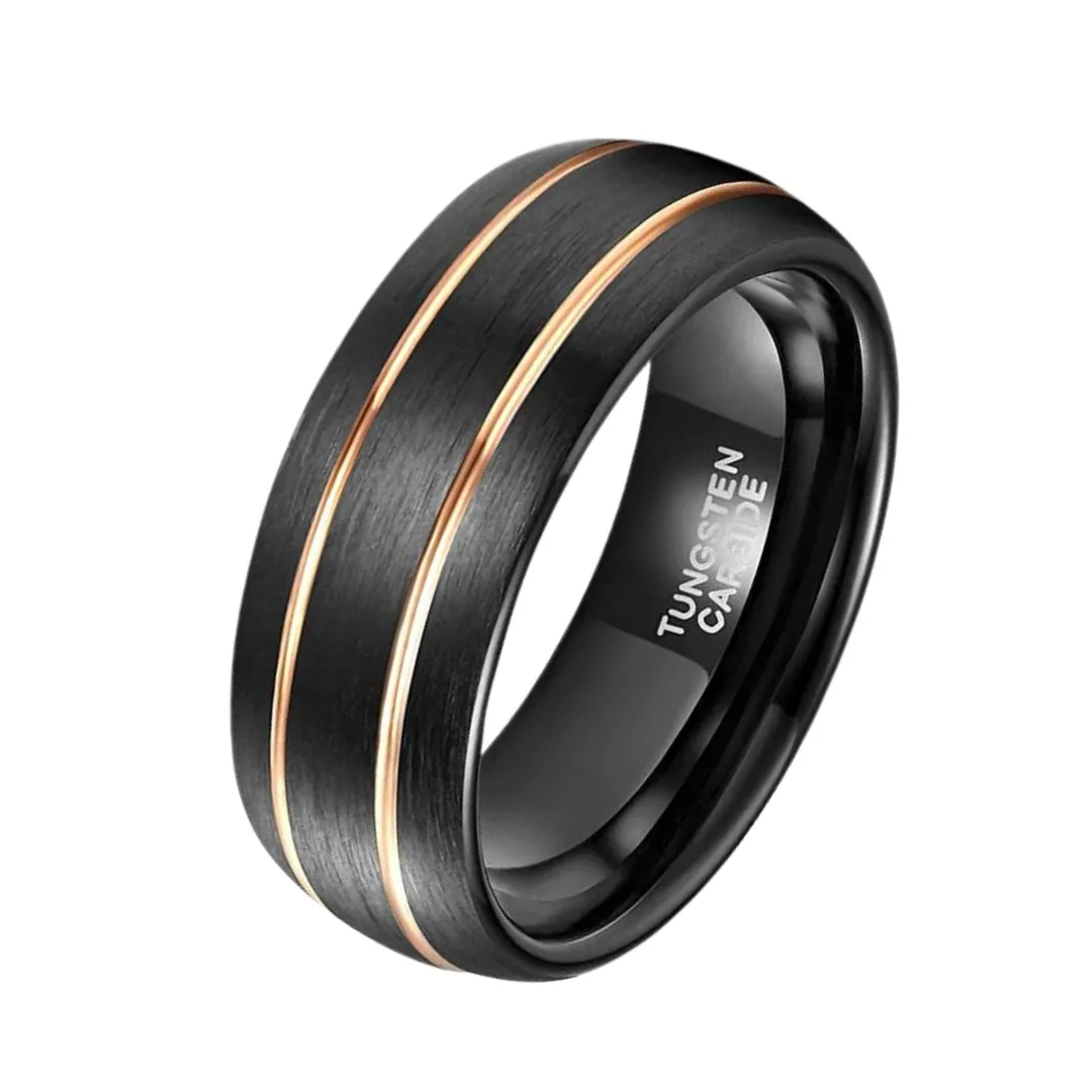 Double Line Inlay Black Tungsten Carbide Men's Ring