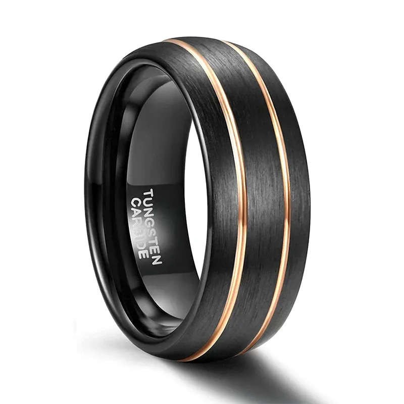 Double Line Inlay Black Tungsten Carbide Men's Ring