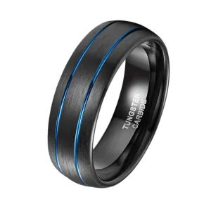 Double Line Inlay Black Tungsten Carbide Men's Ring
