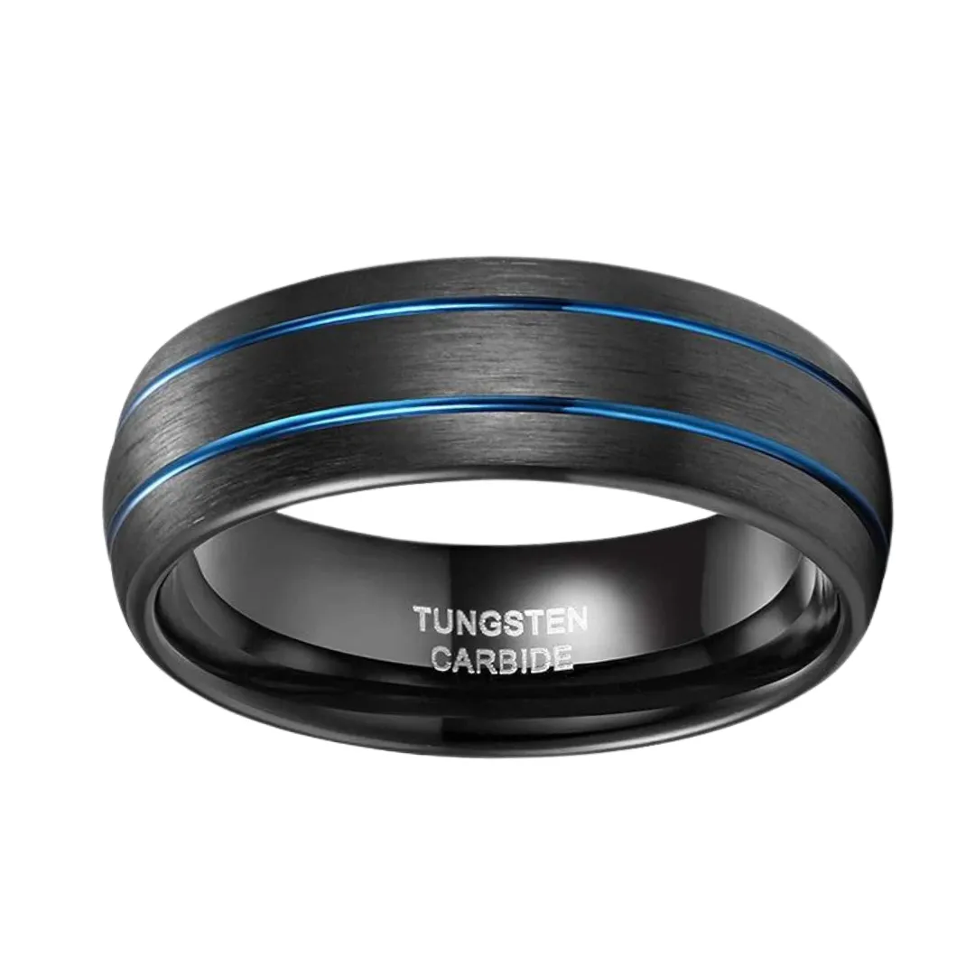 Double Line Inlay Black Tungsten Carbide Men's Ring