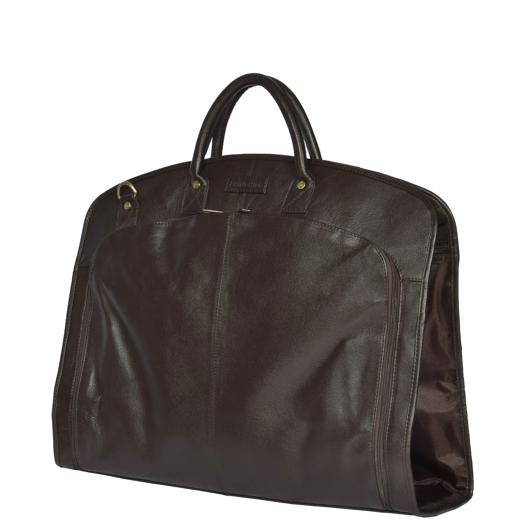 DR319 Genuine Soft Leather Suit Carrier Dress Garment Bag Brown