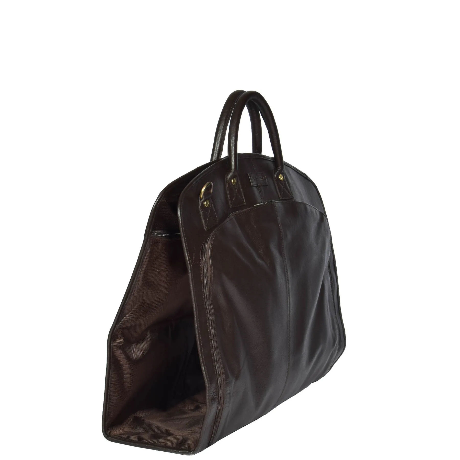 DR319 Genuine Soft Leather Suit Carrier Dress Garment Bag Brown