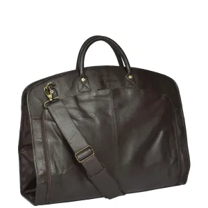 DR319 Genuine Soft Leather Suit Carrier Dress Garment Bag Brown