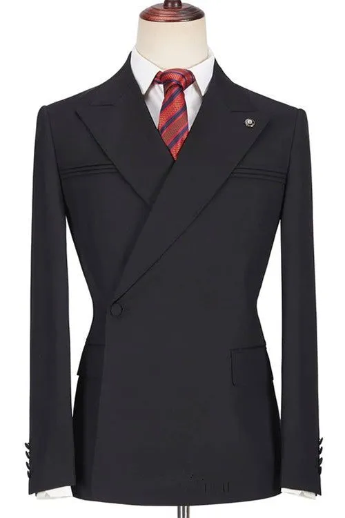 Fashion Black Peaked Lapel Slim Fit Men Marriage Suits