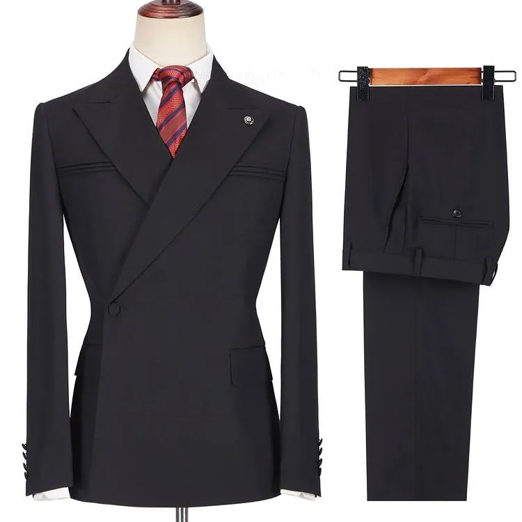 Fashion Black Peaked Lapel Slim Fit Men Marriage Suits