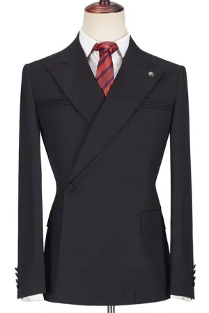Fashion Black Peaked Lapel Slim Fit Men Marriage Suits