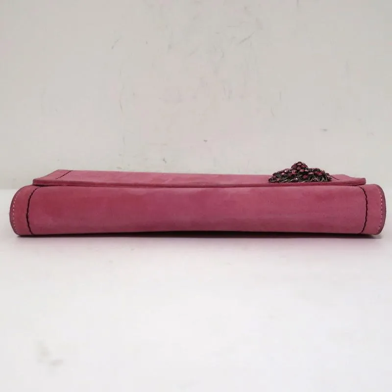 Fatto a Mano by Carlos Falchi Clutch Pink Embellished Suede Chain Strap Bag