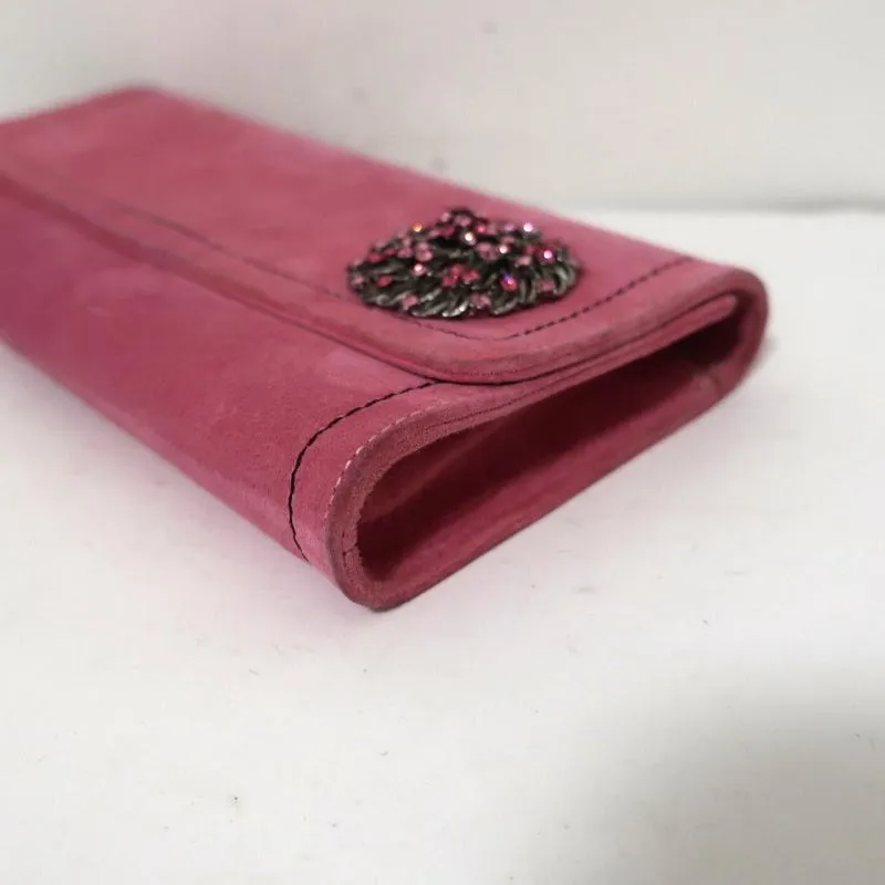 Fatto a Mano by Carlos Falchi Clutch Pink Embellished Suede Chain Strap Bag