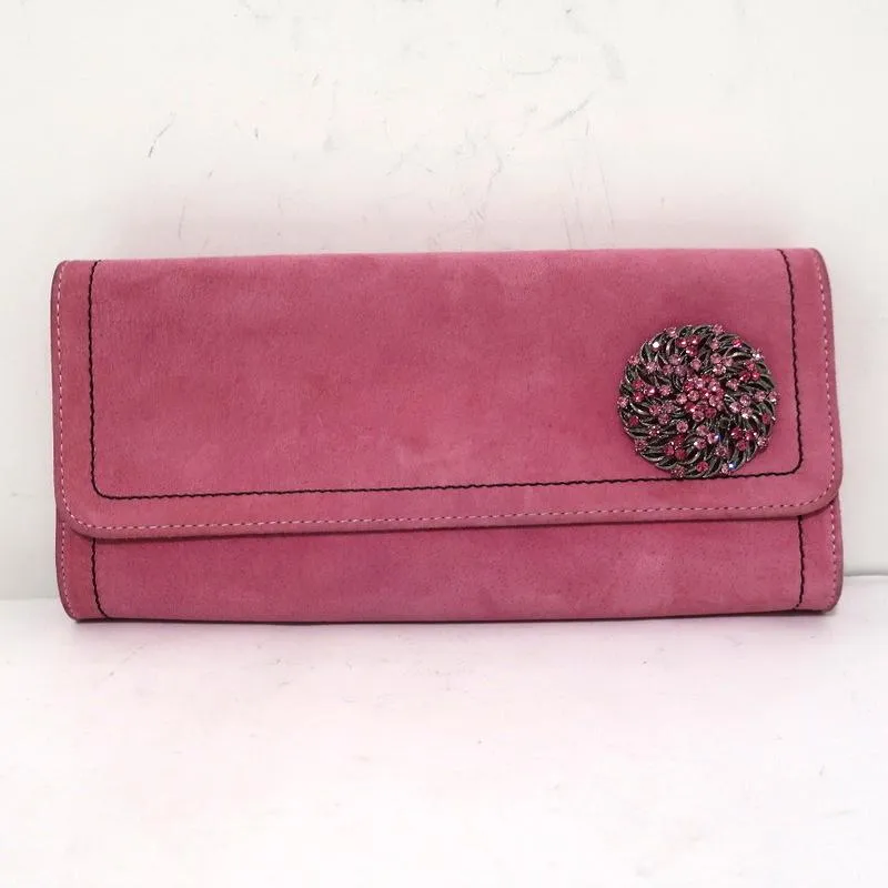 Fatto a Mano by Carlos Falchi Clutch Pink Embellished Suede Chain Strap Bag