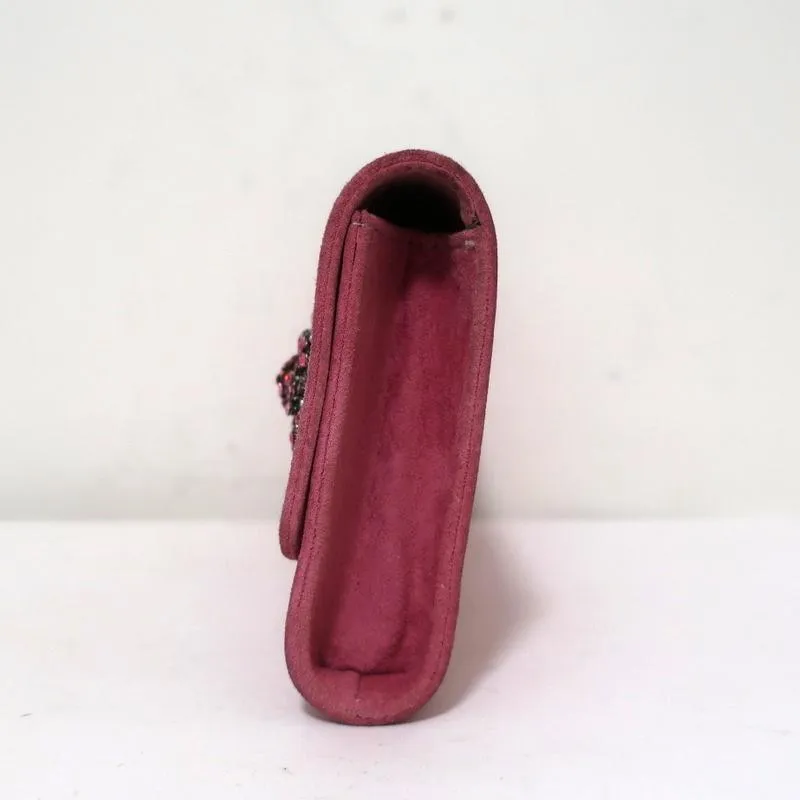 Fatto a Mano by Carlos Falchi Clutch Pink Embellished Suede Chain Strap Bag