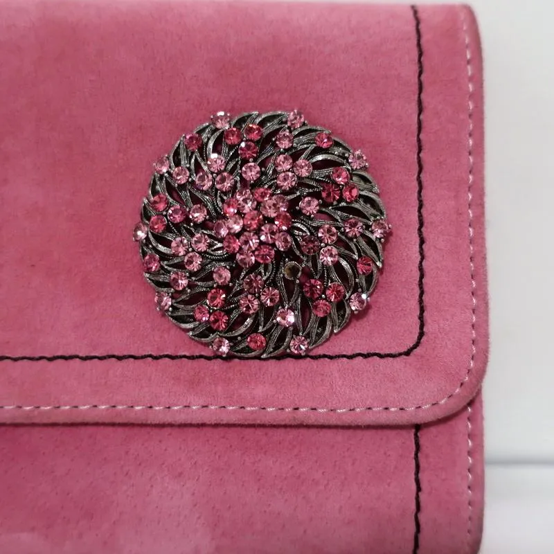 Fatto a Mano by Carlos Falchi Clutch Pink Embellished Suede Chain Strap Bag