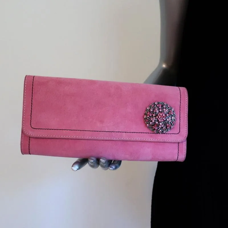 Fatto a Mano by Carlos Falchi Clutch Pink Embellished Suede Chain Strap Bag