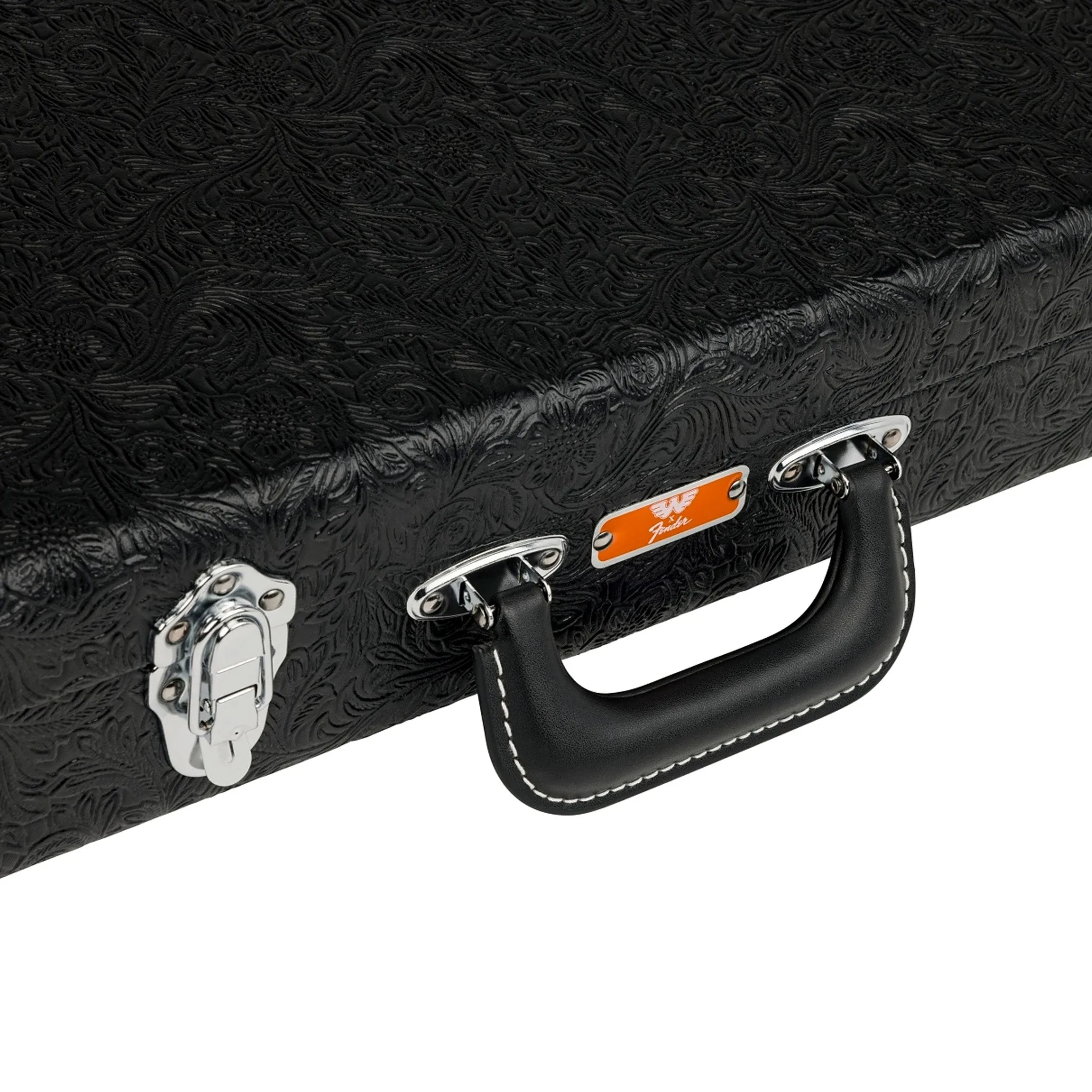 Fender Waylon Jennings Stratocaster/Telecaster Case, Black Tooled Leather