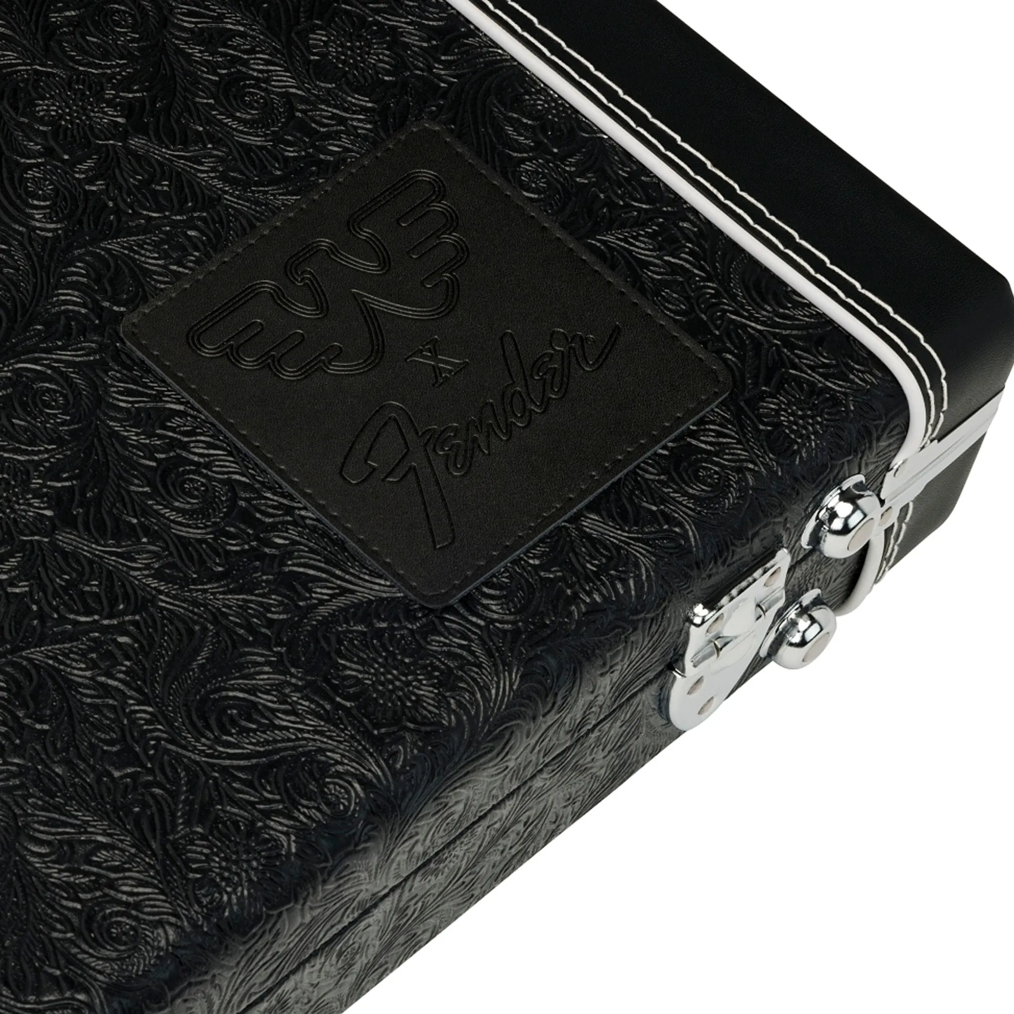 Fender Waylon Jennings Stratocaster/Telecaster Case, Black Tooled Leather