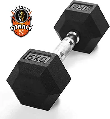 FITNACE HEX Dumbbell 2kg, 2.5, 3kg, 4kg, 5kg, 7.5kg, 10kg, 12.5kg, 15kg Single 1 PC, Hexa Dumbbell Single PC (1 PC, 5) (Black)
