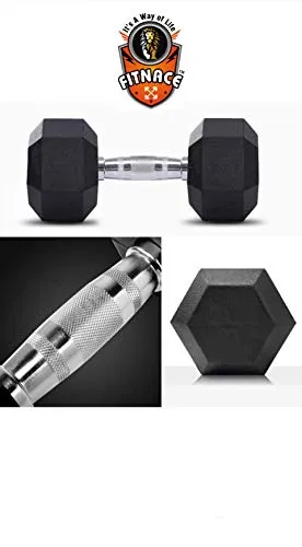 FITNACE HEX Dumbbell 2kg, 2.5, 3kg, 4kg, 5kg, 7.5kg, 10kg, 12.5kg, 15kg Single 1 PC, Hexa Dumbbell Single PC (1 PC, 5) (Black)