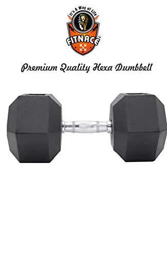 FITNACE HEX Dumbbell 2kg, 2.5, 3kg, 4kg, 5kg, 7.5kg, 10kg, 12.5kg, 15kg Single 1 PC, Hexa Dumbbell Single PC (1 PC, 5) (Black)