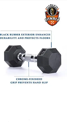 FITNACE HEX Dumbbell 2kg, 2.5, 3kg, 4kg, 5kg, 7.5kg, 10kg, 12.5kg, 15kg Single 1 PC, Hexa Dumbbell Single PC (1 PC, 5) (Black)
