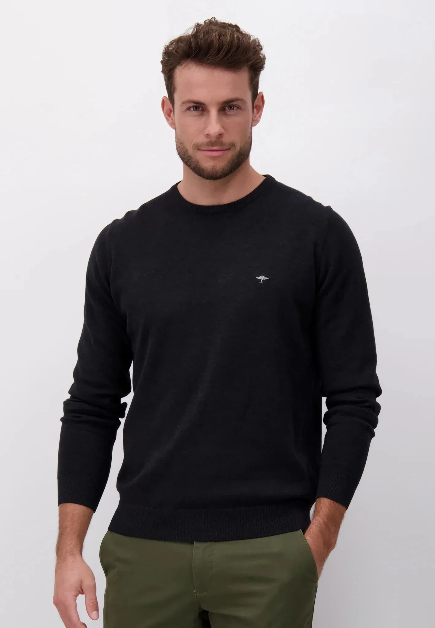 FYNCH HATTON Crew Neck Sweater - Men's Fine Knit – Charcoal