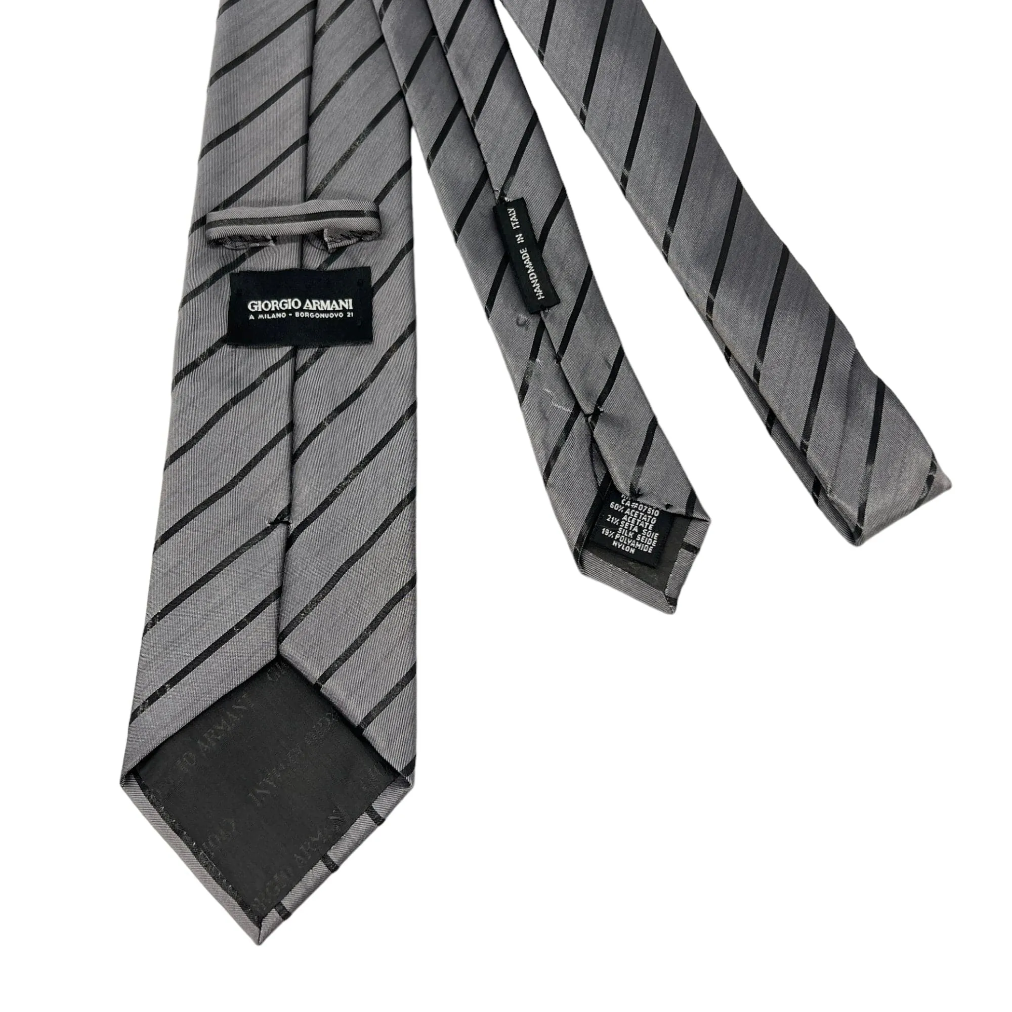GIORGIO ARMANI Diagonal Striped Silk Blend Tie - Grey