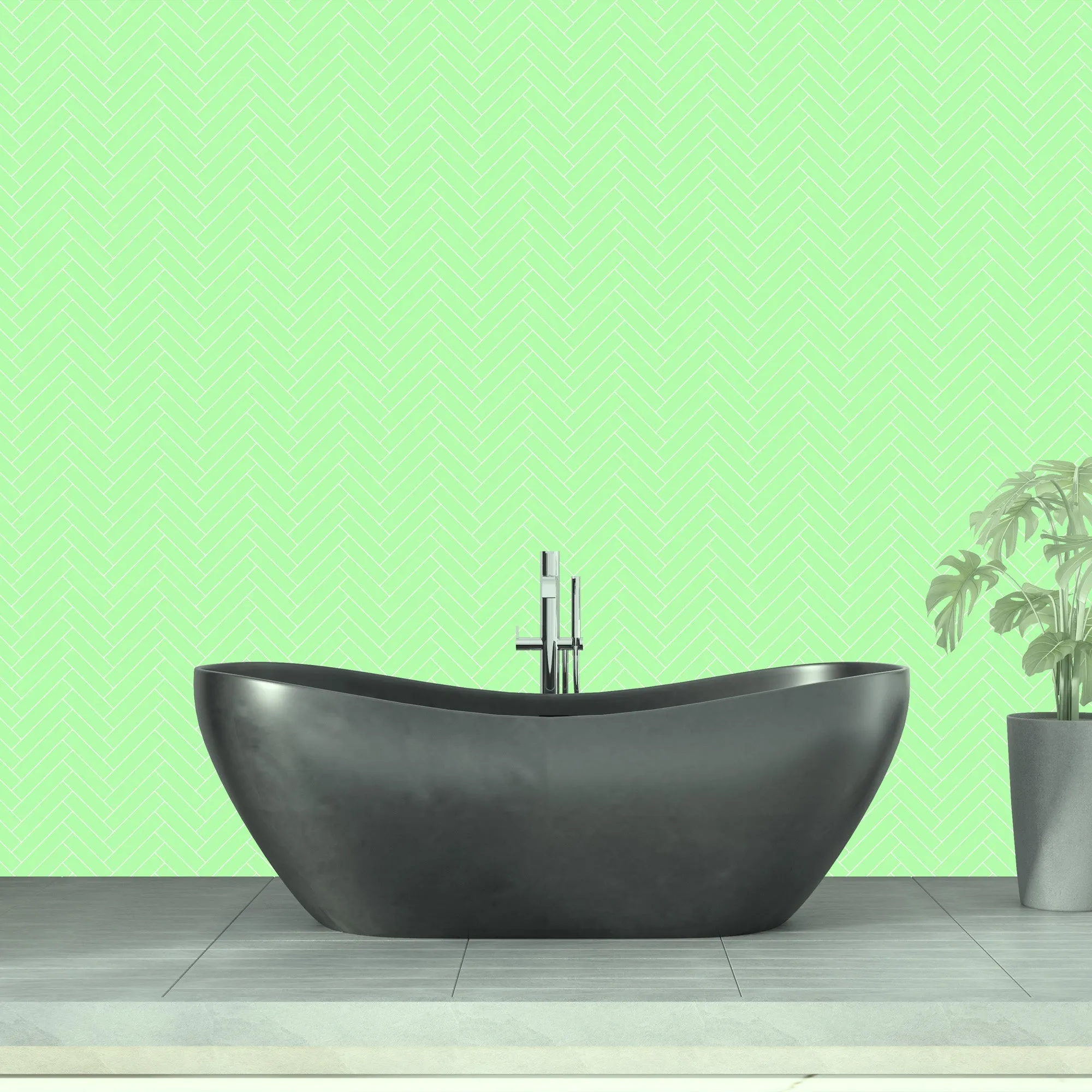 Green Single Herringbone Tile Acrylic Shower Wall Panel 2440mm x 1220mm (3mm Thick)