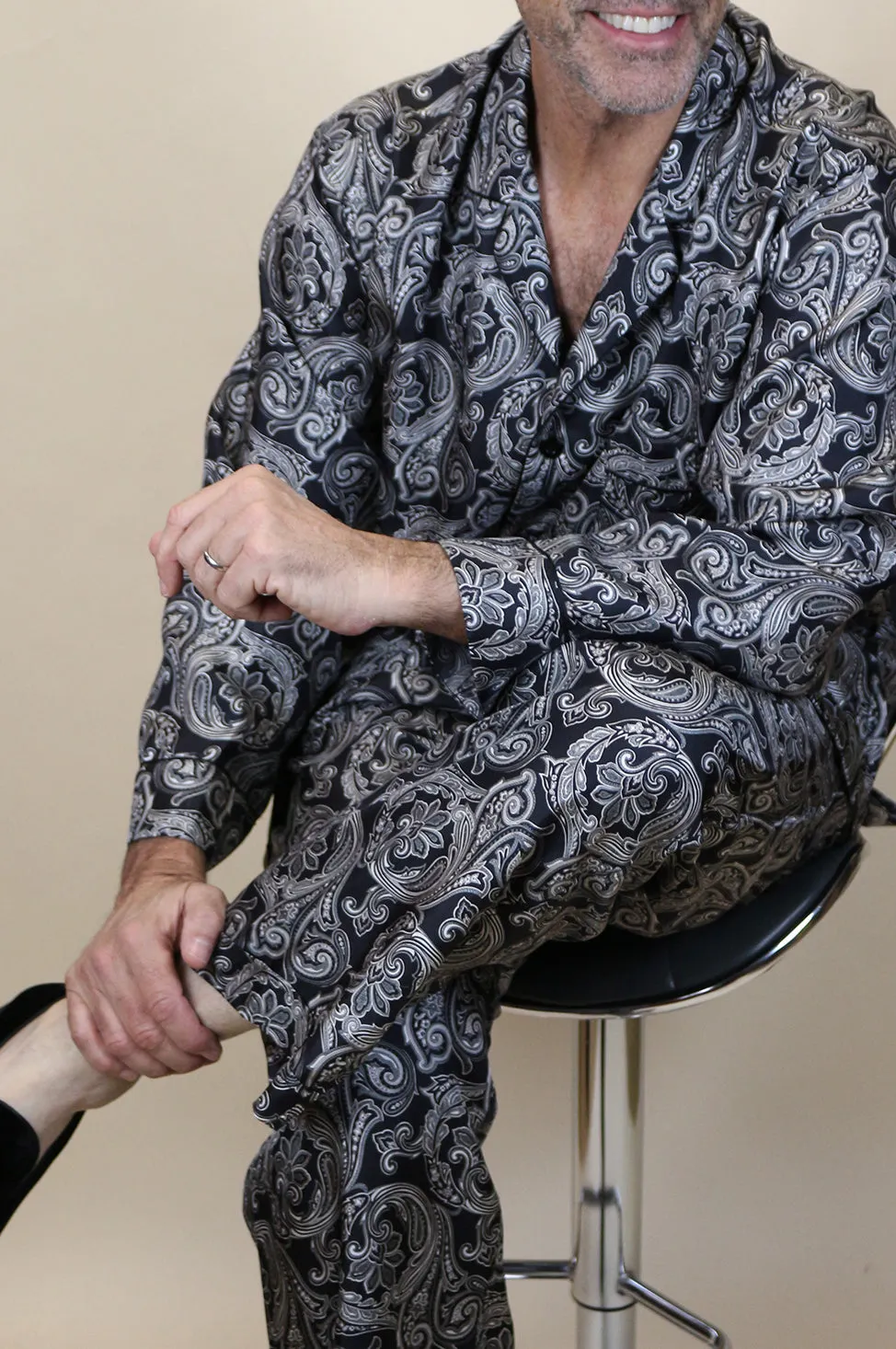 Grey & Black Silk Pajama Set